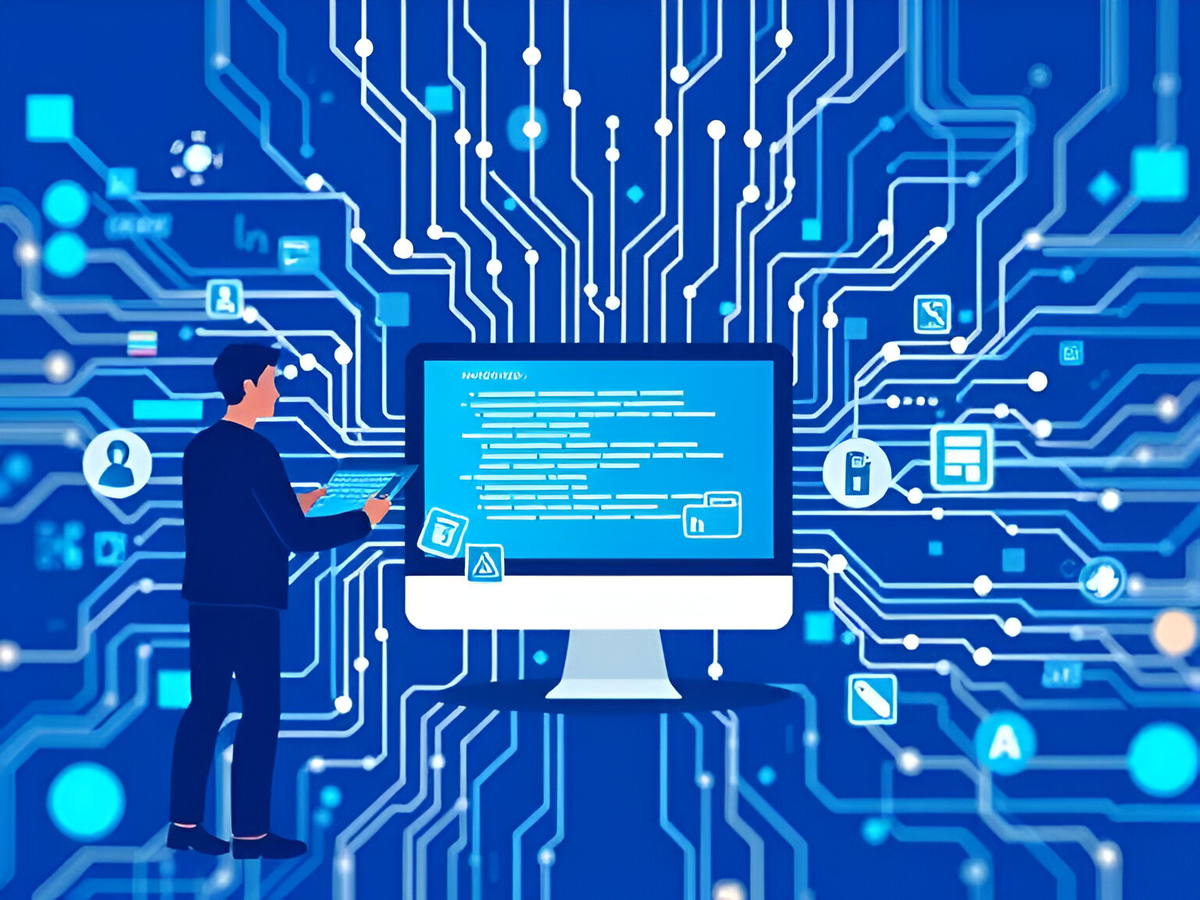 Monitor displaying lines of complex code